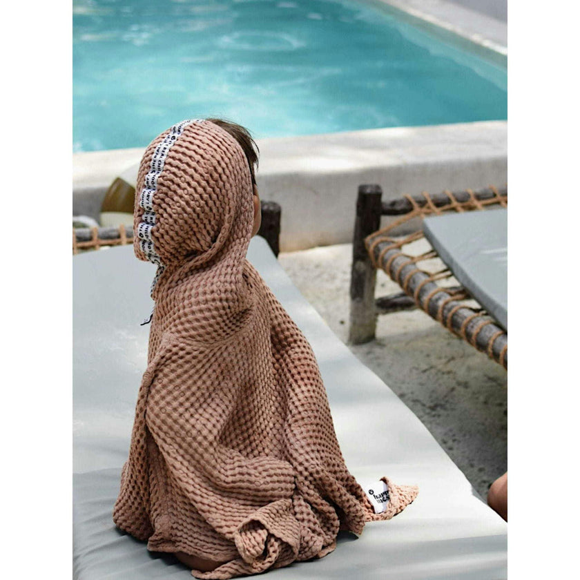 children's linen waffle poncho - cinnamon