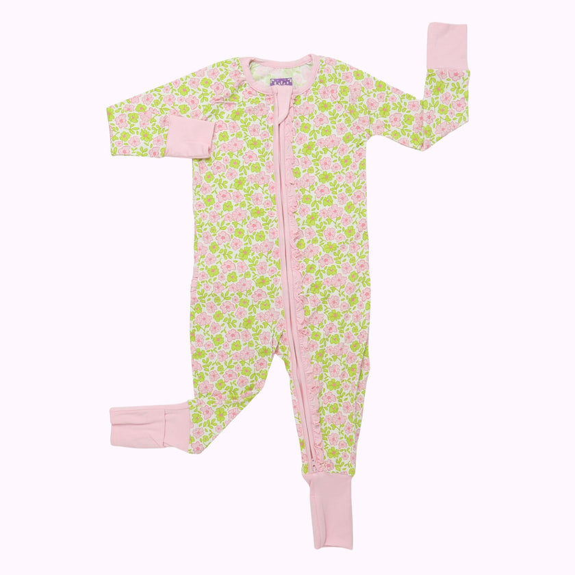 Pink and Green Floral Ruffle Romper