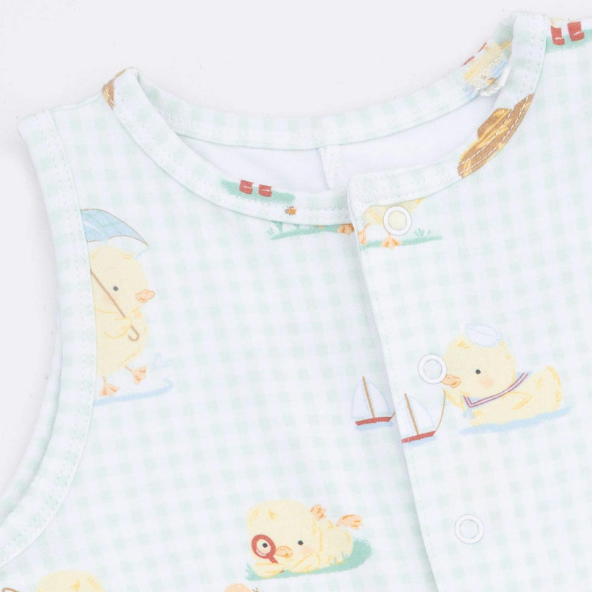 Vintage Spring Ducklings Green - Sleeveless Shortie Romper