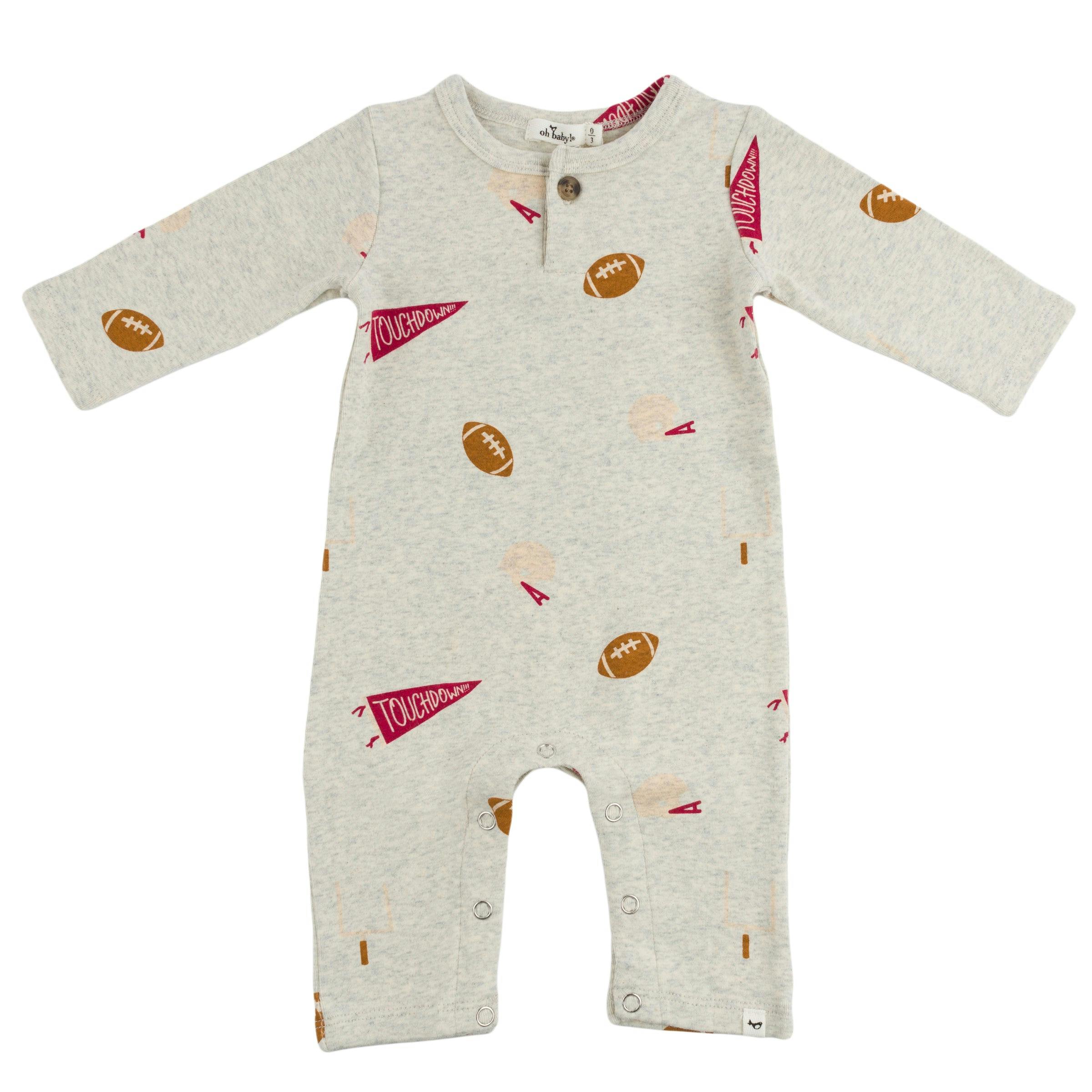 Football Print One Button Romper Baby Rib