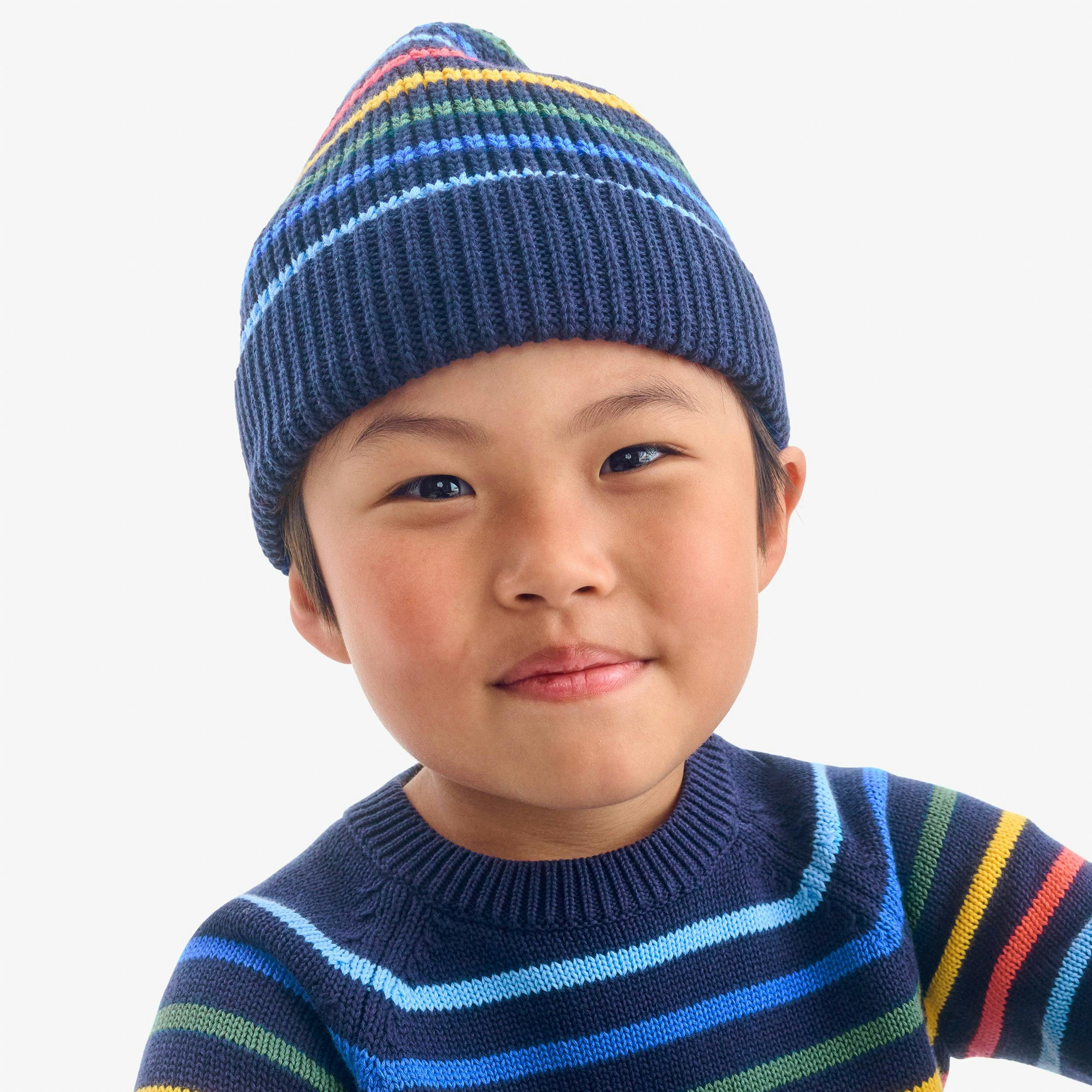 Kids cotton beanie in multi-stripe