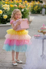 Neon Glow Pastel Rainbow Tulle Birthday Dress for Girls