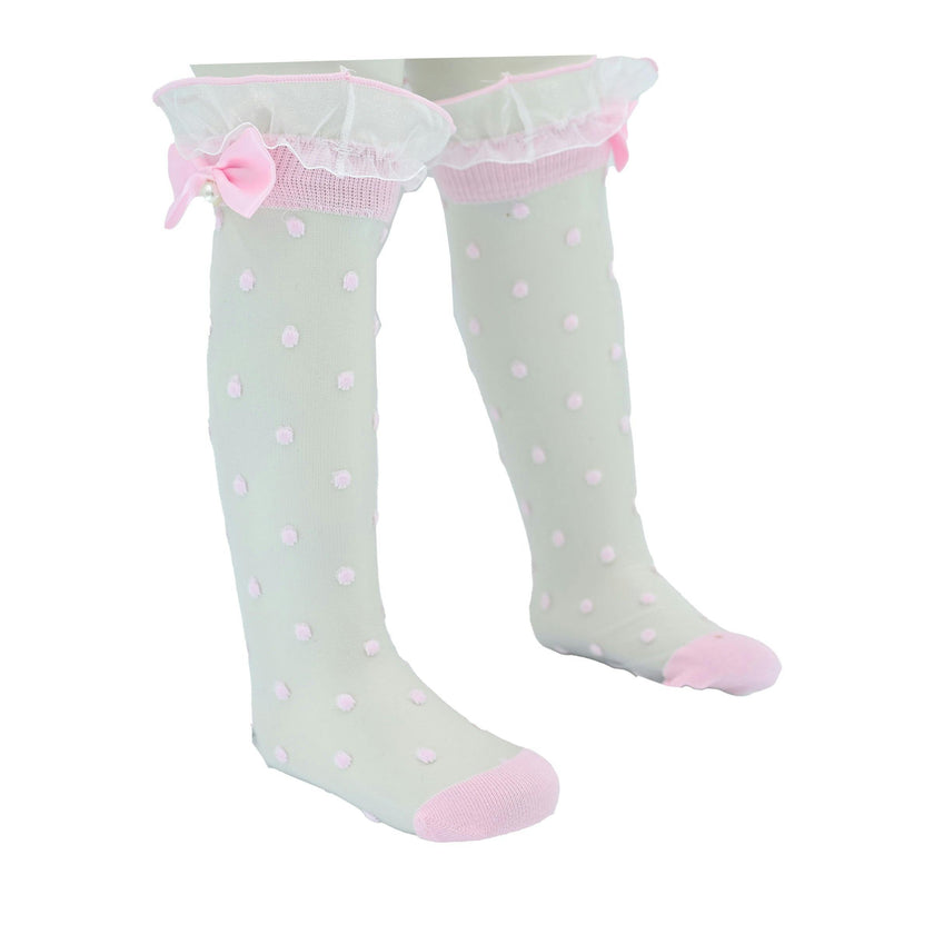 Transparent Polka-Dot Bow Trim Socks