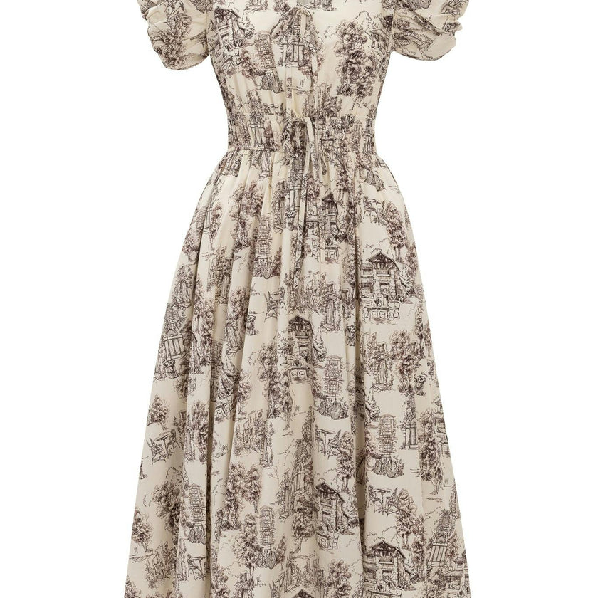 Zaza Midi Dress in Brown Toile