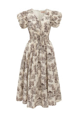 Zaza Midi Dress in Brown Toile