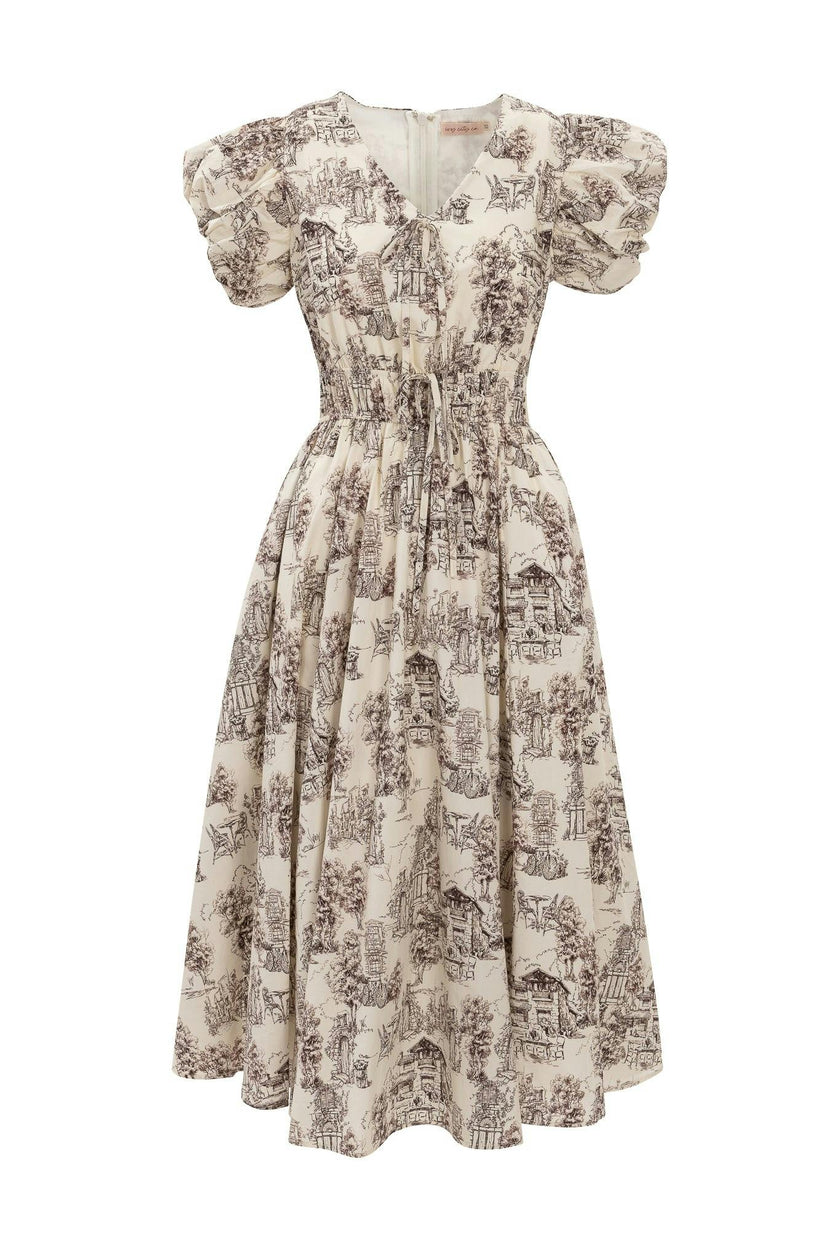 Zaza Midi Dress in Brown Toile