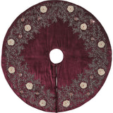 Hand Beaded Floral Christmas Tree Skirt on Wine Velvet - 60"