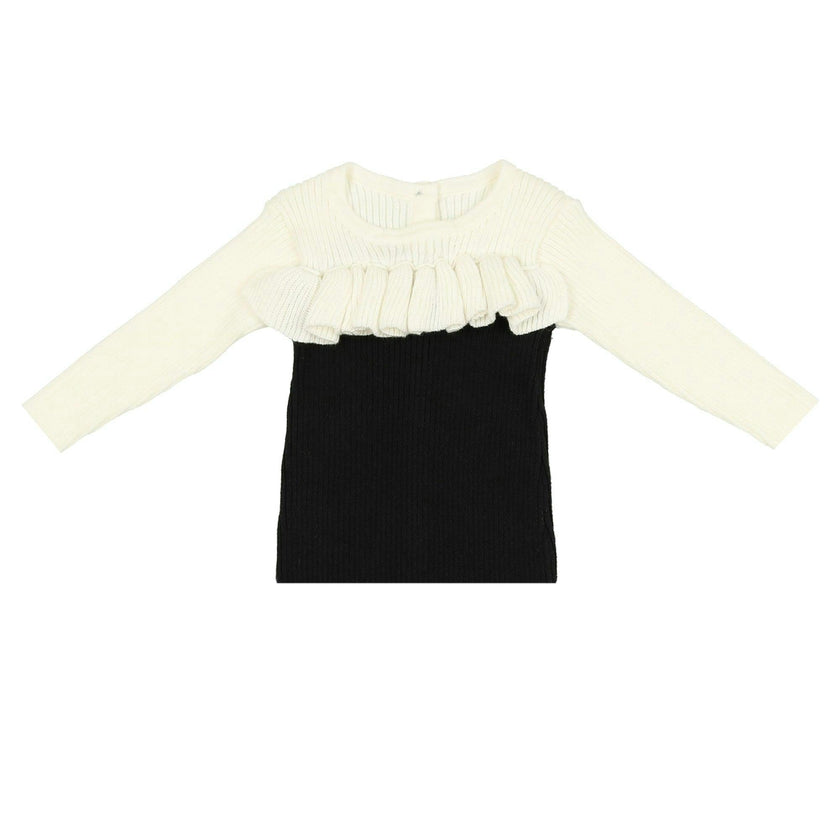 Color-Block Ruffle Knit Long Sleeve Top