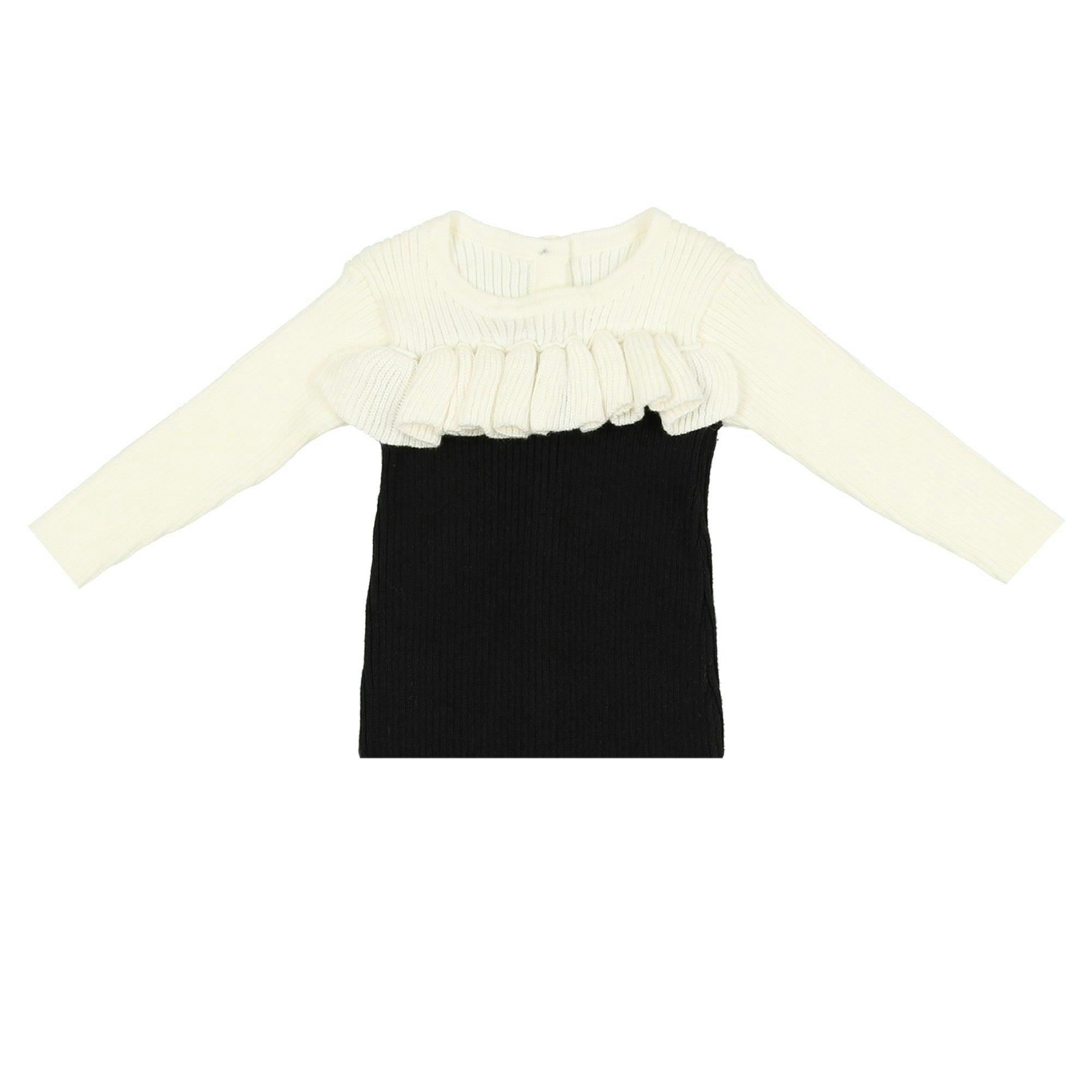 Color-Block Ruffle Knit Long Sleeve Top