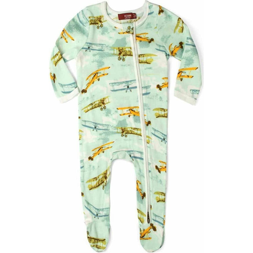 Vintage Planes Organic Cotton Zipper Footed Romper