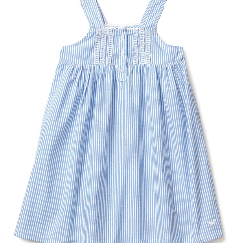 Girl's Twill Charlotte Nightgown in French Blue Heritage Stripe