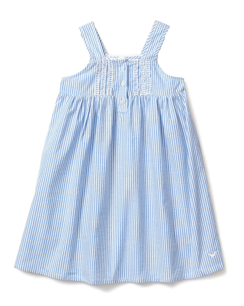 Girl's Twill Charlotte Nightgown in French Blue Heritage Stripe