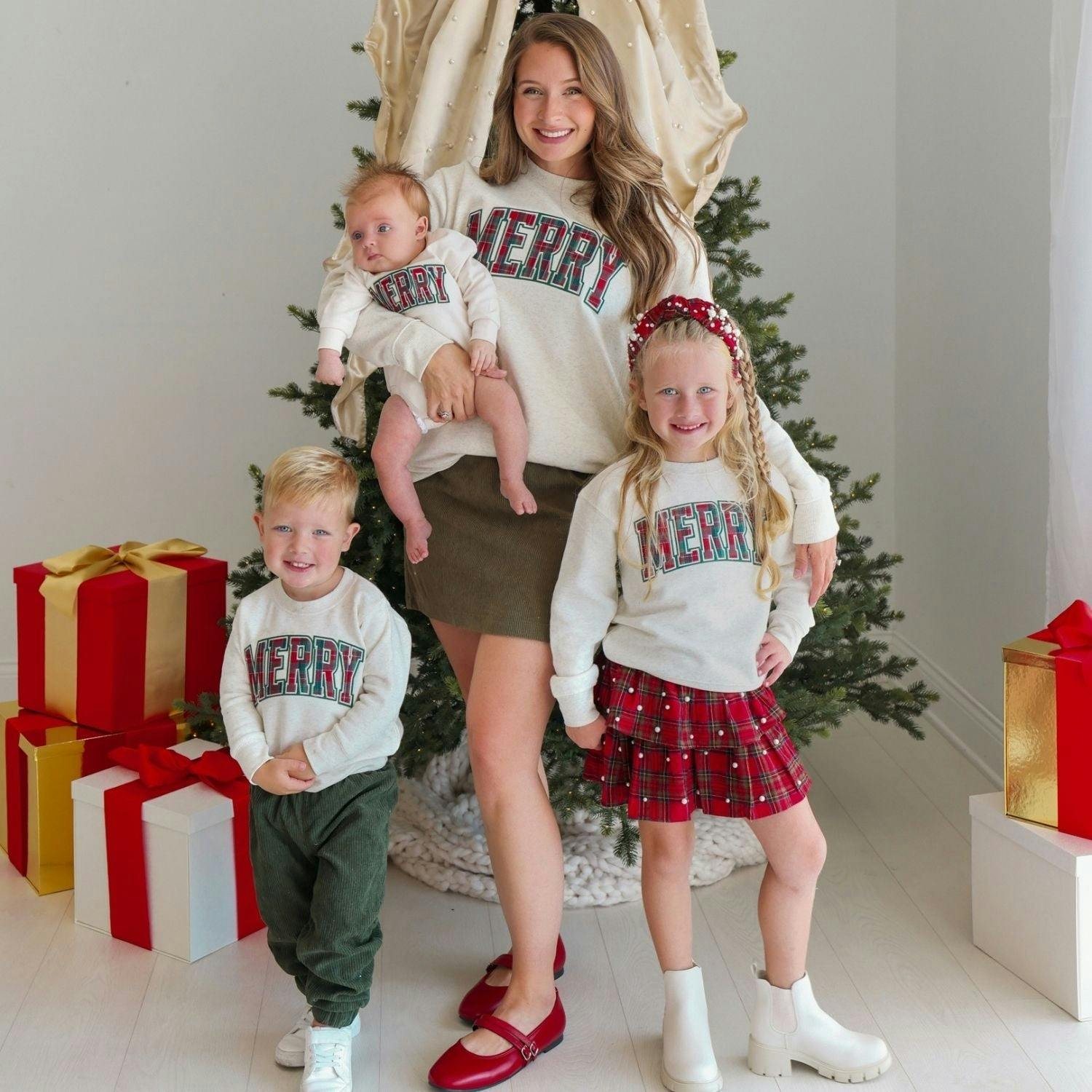 Merry Tartan Patch Christmas Sweatshirt