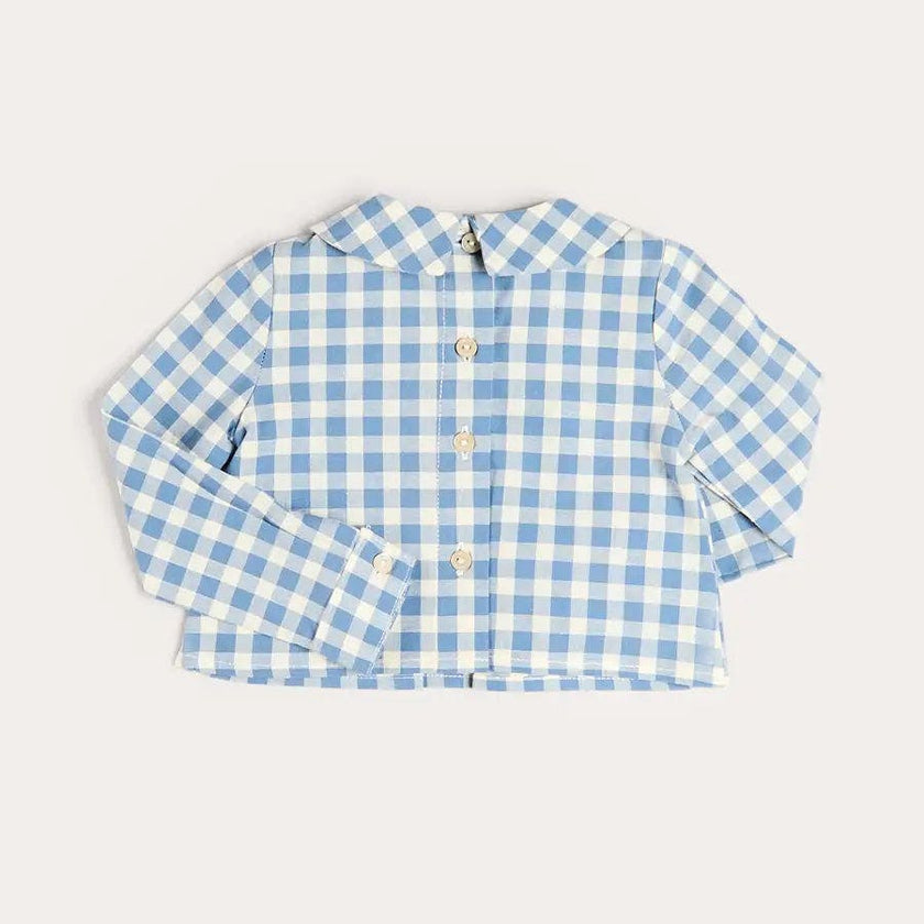 Darby Gingham Button Detail Long Sleeve Shirt in Blue (3mths-4yrs)