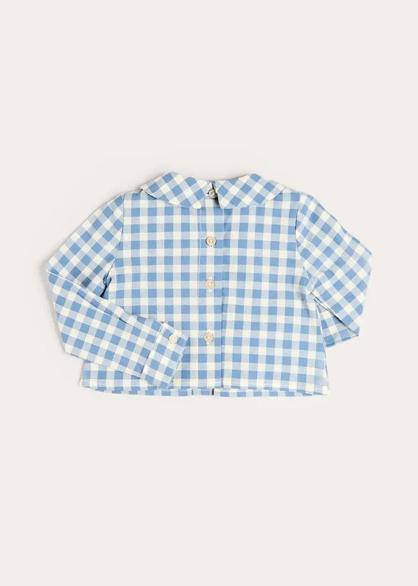 Darby Gingham Button Detail Long Sleeve Shirt in Blue (3mths-4yrs)