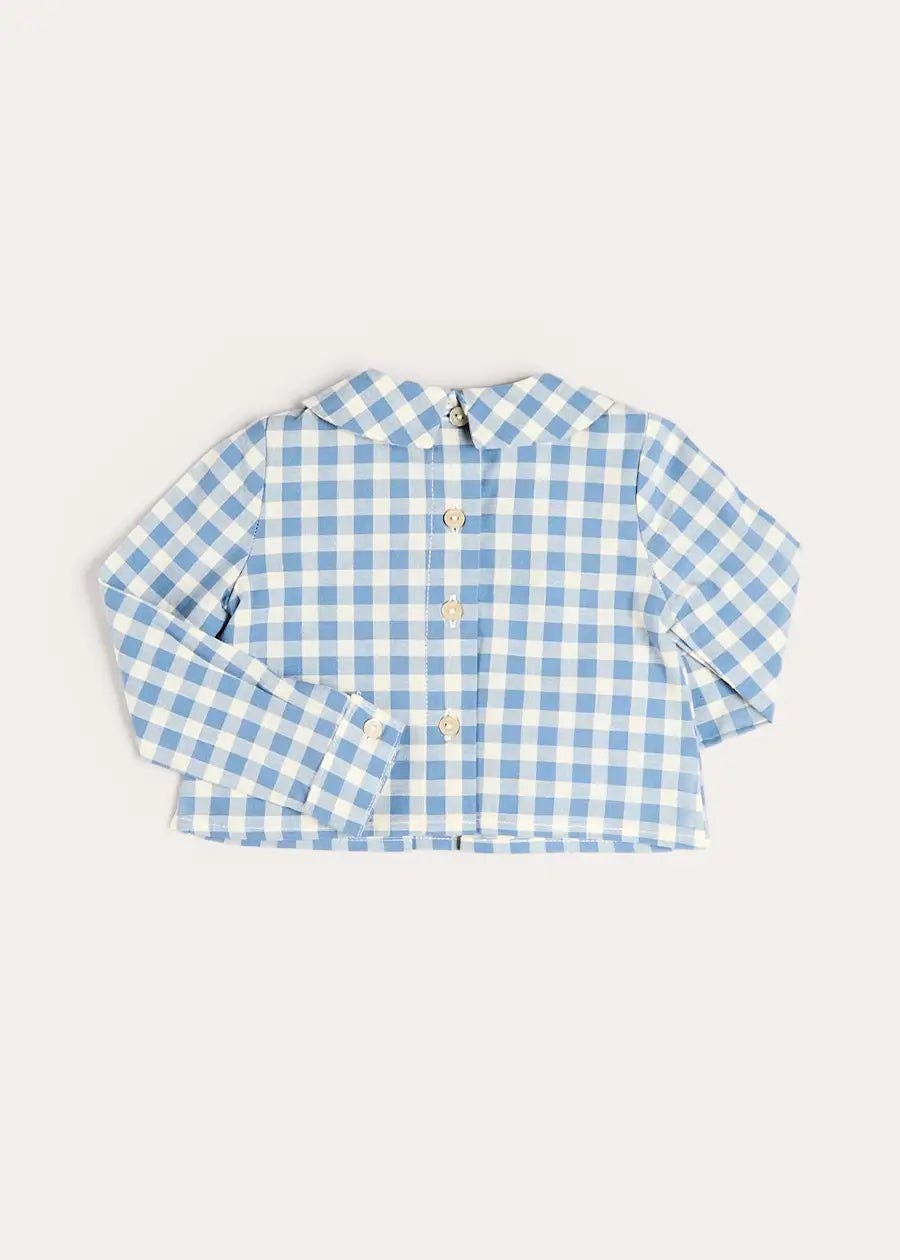 Darby Gingham Button Detail Long Sleeve Shirt in Blue (3mths-4yrs)