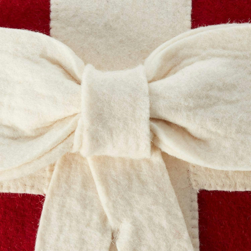 Cream Bow Red- Christmas Pillow Cover Hand Felted Wool - 20" / 14"