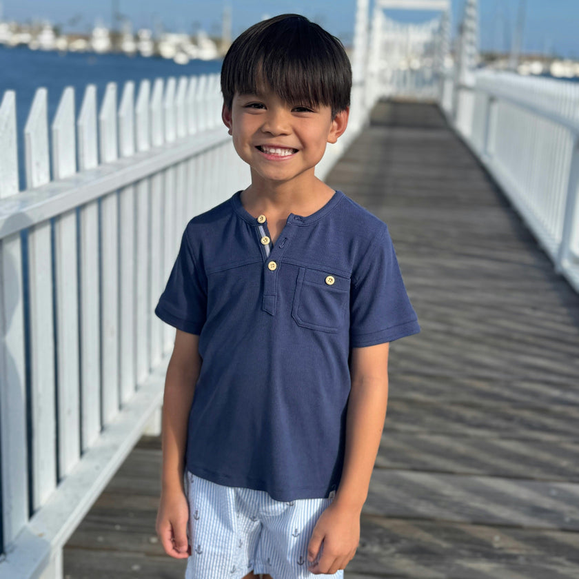 BOARDWALK NAVY Short Sleeved Henley Tee