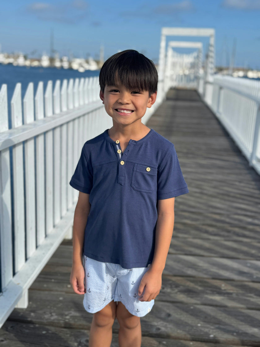 BOARDWALK NAVY Short Sleeved Henley Tee