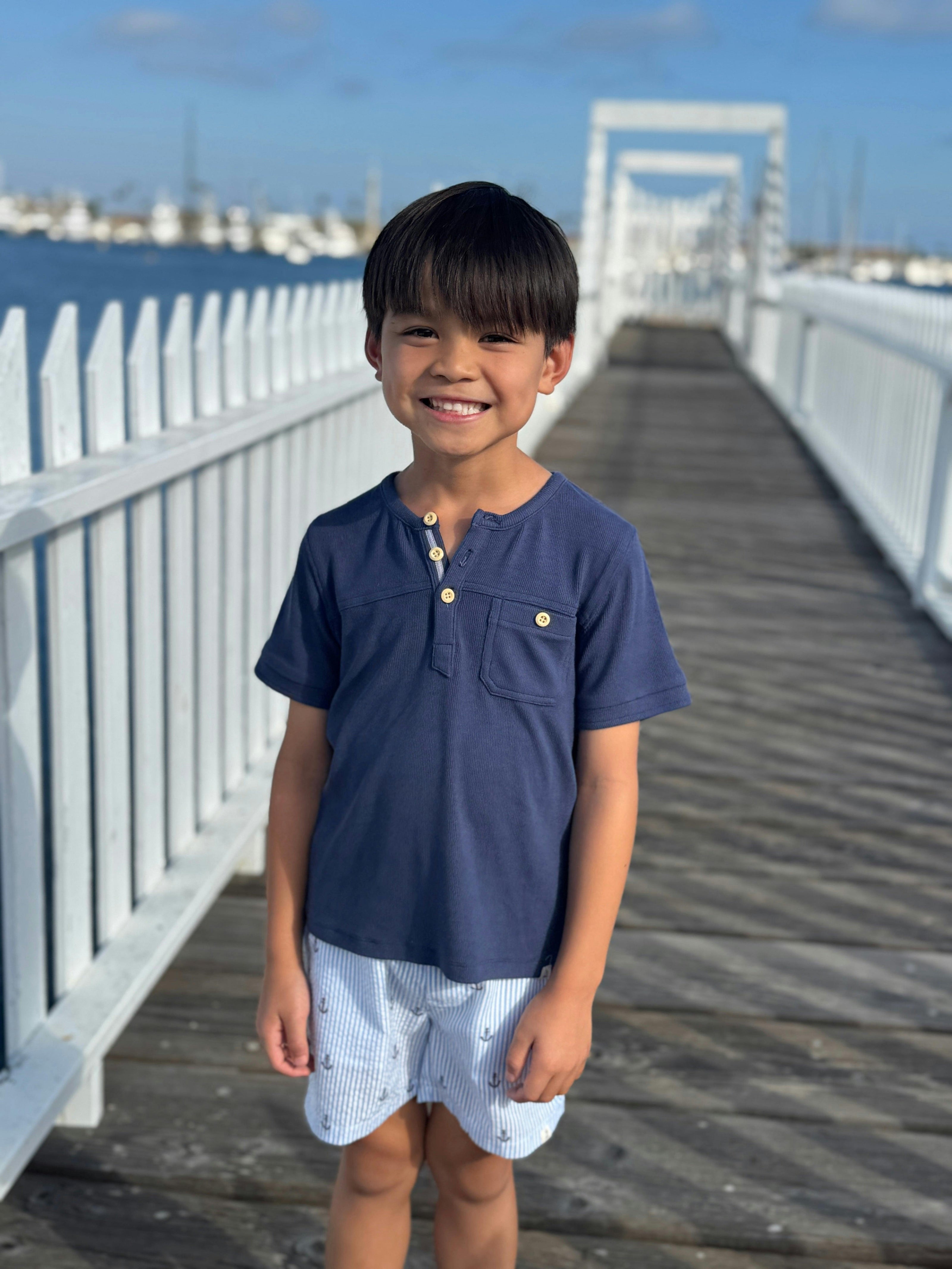 BOARDWALK NAVY Short Sleeved Henley Tee