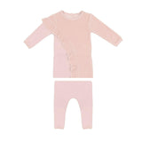 Velour French Terry Ruffle Long Sleeve Top & Pant 2-Piece Set