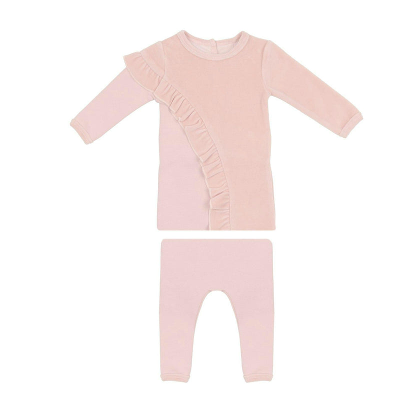 Velour French Terry Ruffle Long Sleeve Top & Pant 2-Piece Set