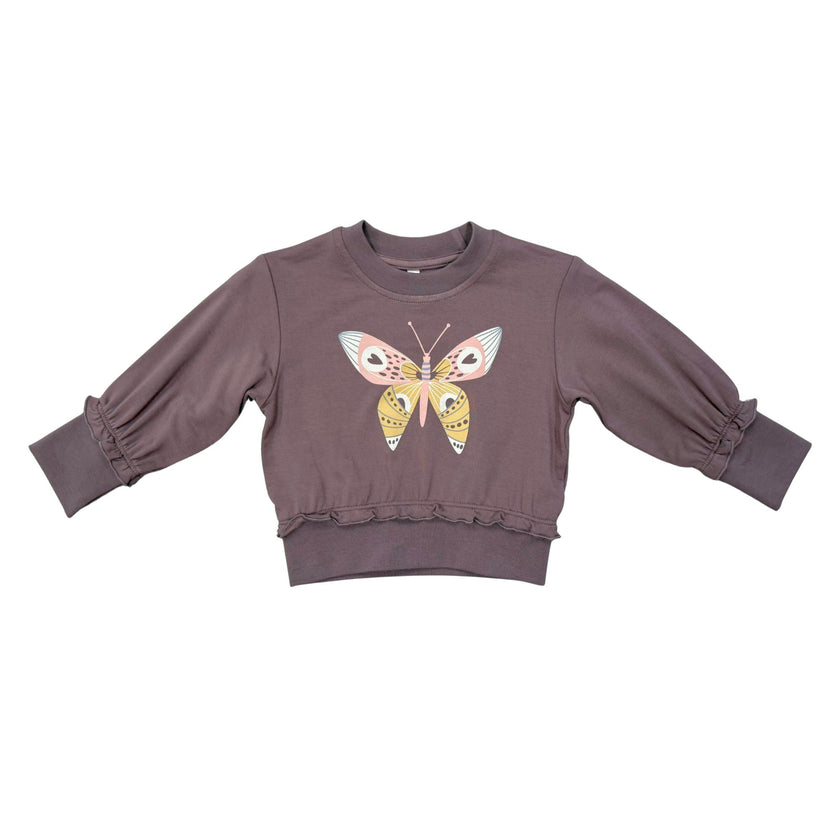 Girls Ruffle Hem Sweatshirt in Butterfly