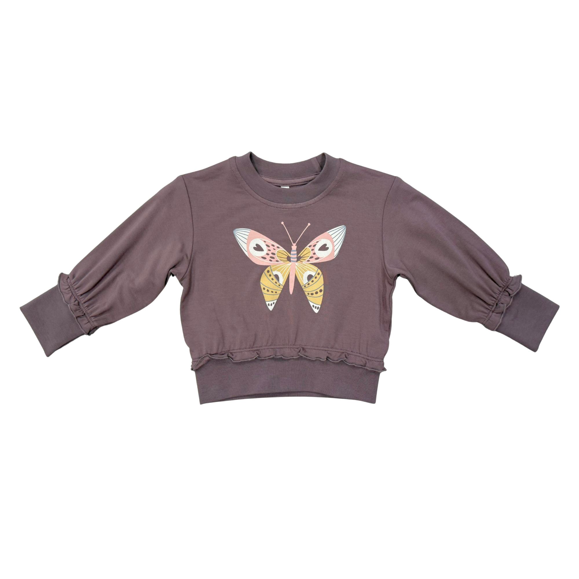 Girls Ruffle Hem Sweatshirt in Butterfly