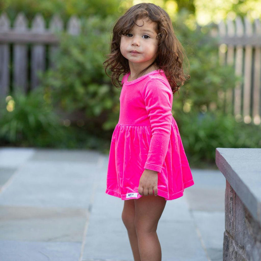 Long Sleeve Bubble Romper in Hot Pink Velvet