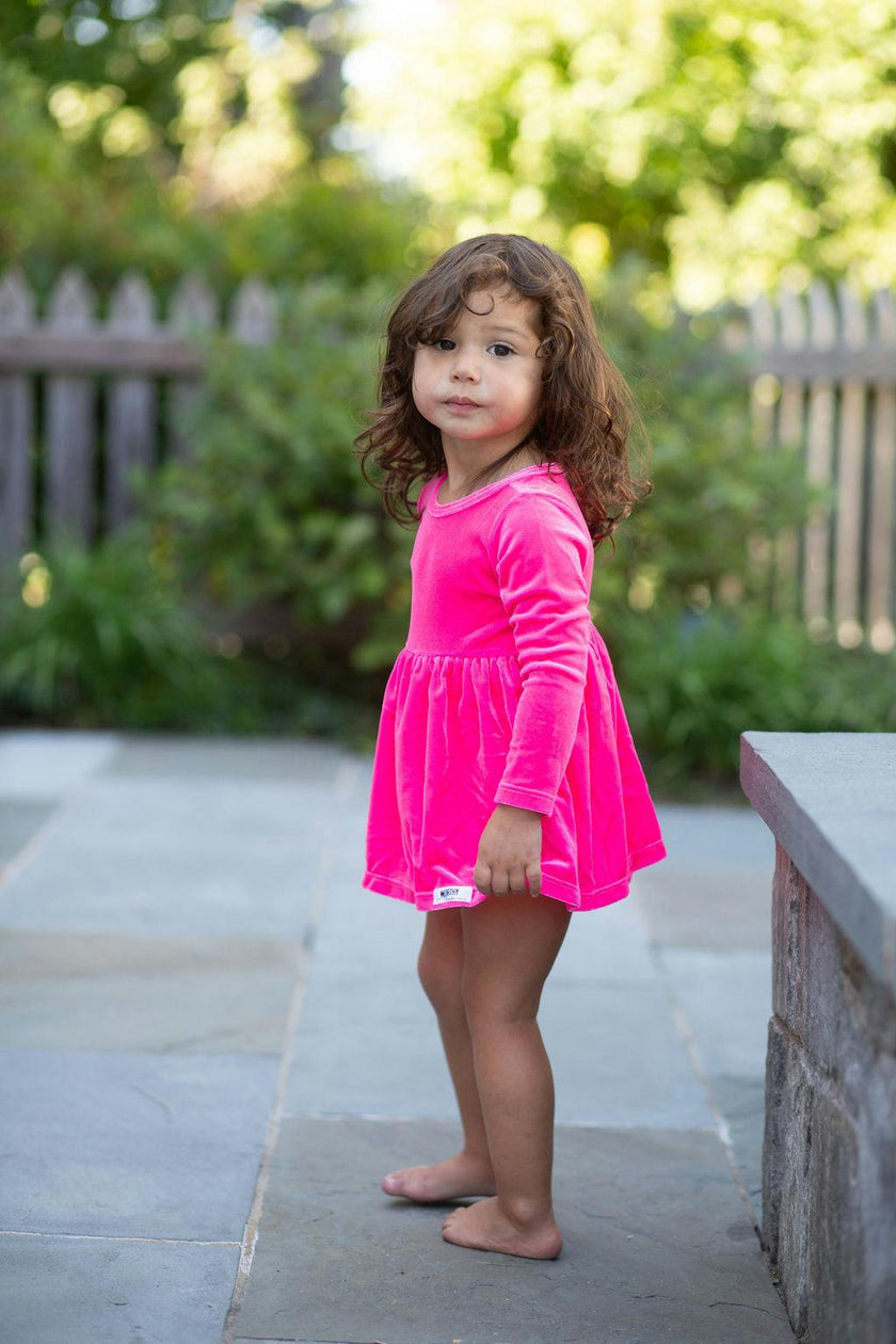 Long Sleeve Bubble Romper in Hot Pink Velvet