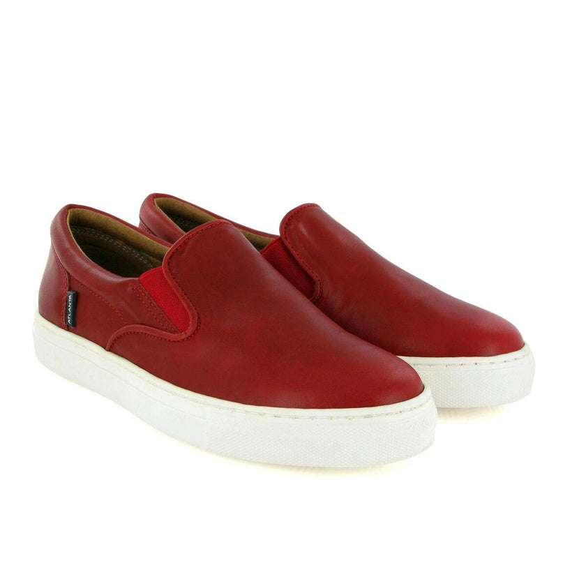 Slip On Sneakers in Leather, Red