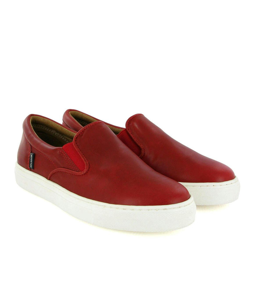 Slip On Sneakers in Leather, Red