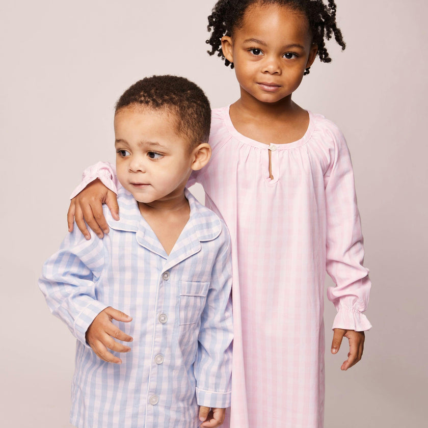 Kid's Twill Pajama Set in Light Blue Gingham