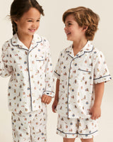Kid's Twill Pajama Set in Teddy Goes To School