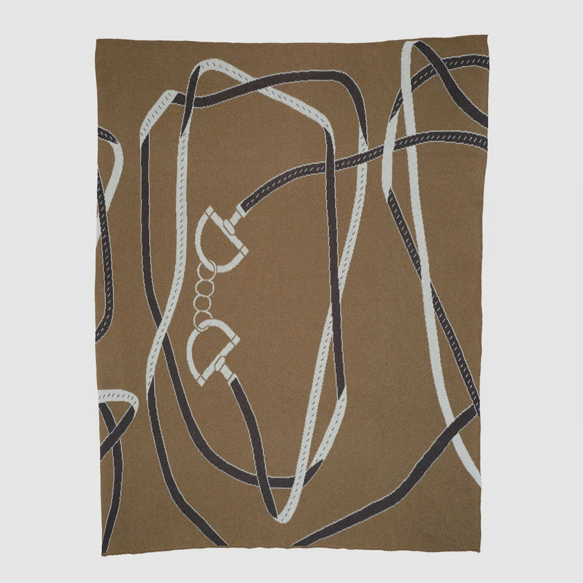 Cotton Sustainable Knit Patterned Throw Blanket - Equestrian Tack