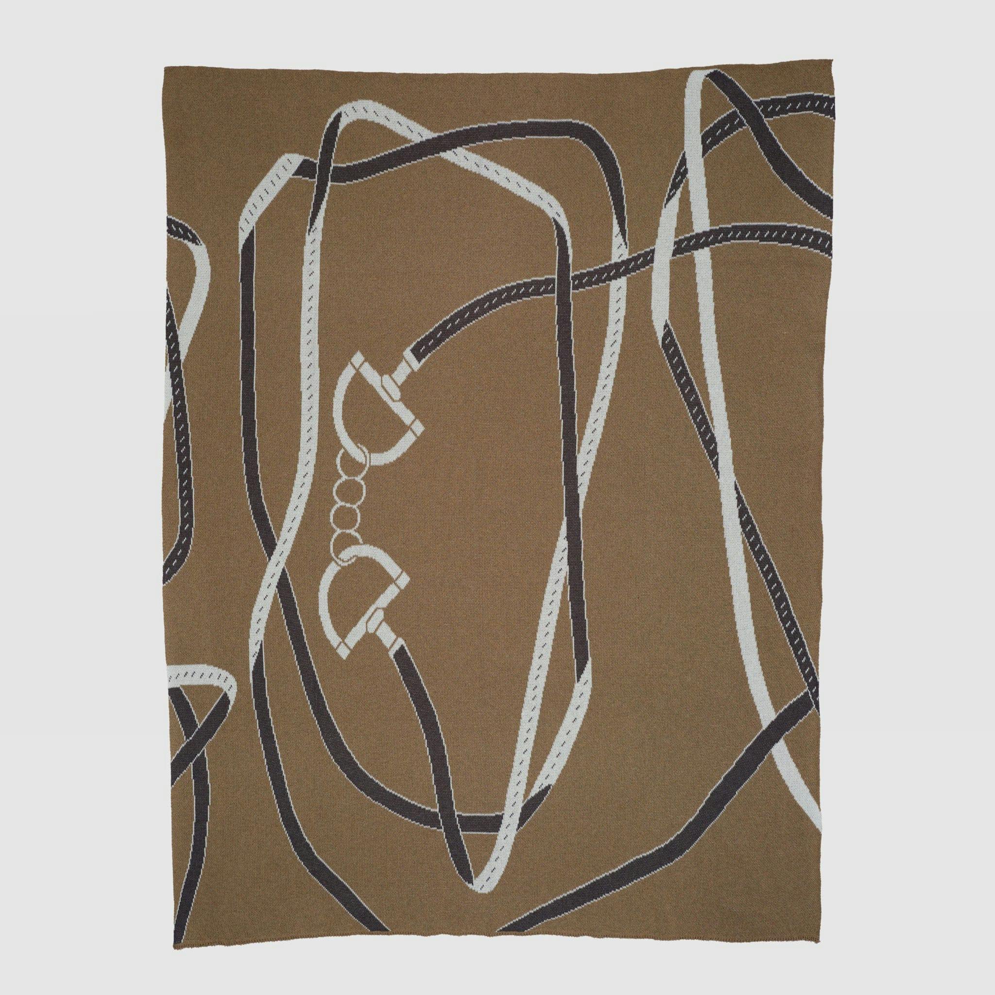 Cotton Sustainable Knit Patterned Throw Blanket - Equestrian Tack