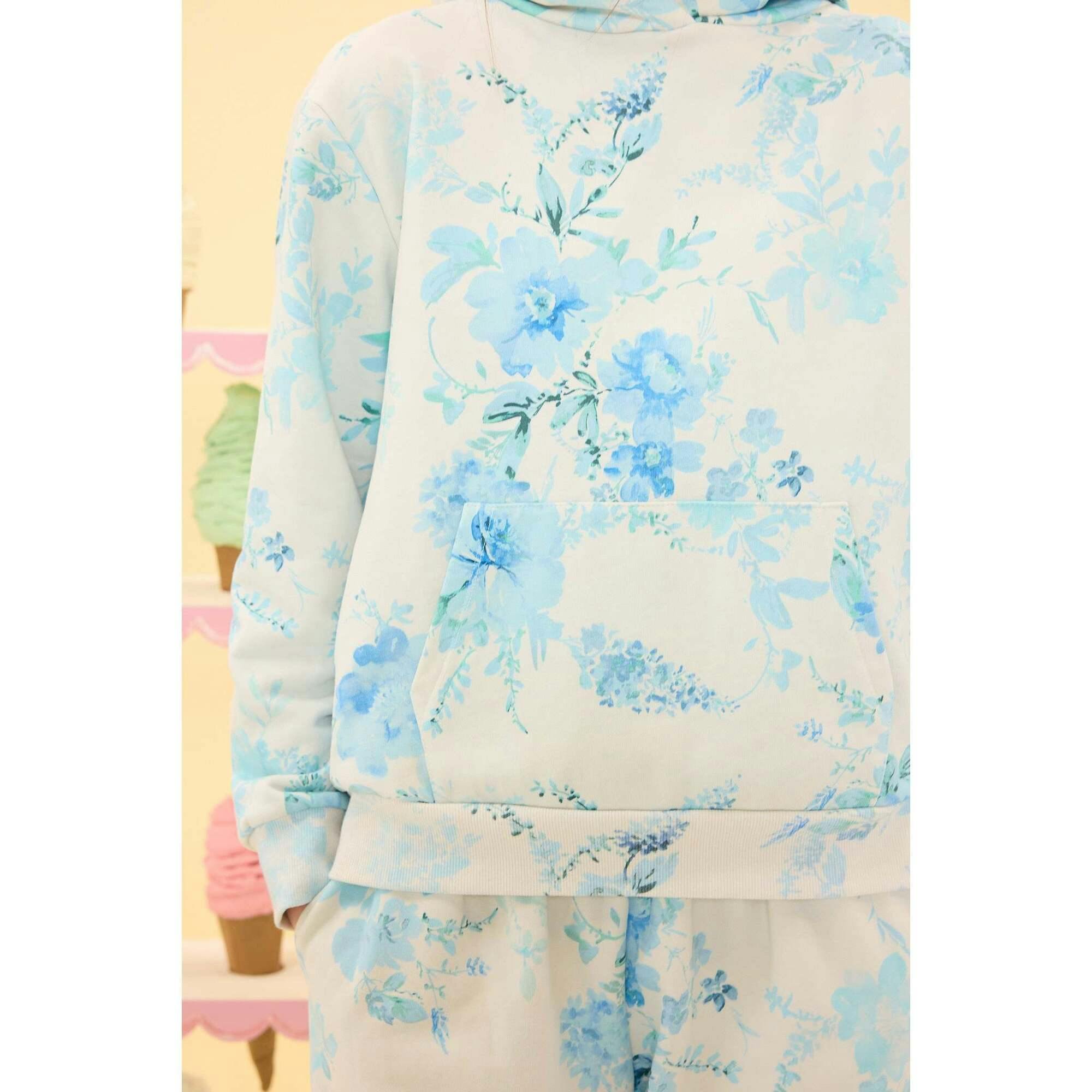 Kian Hooded Sweatshirt in Blue Aquarelle Fleur