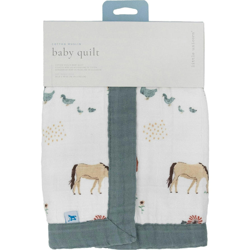 Cotton Muslin Baby Quilt - Farmyard