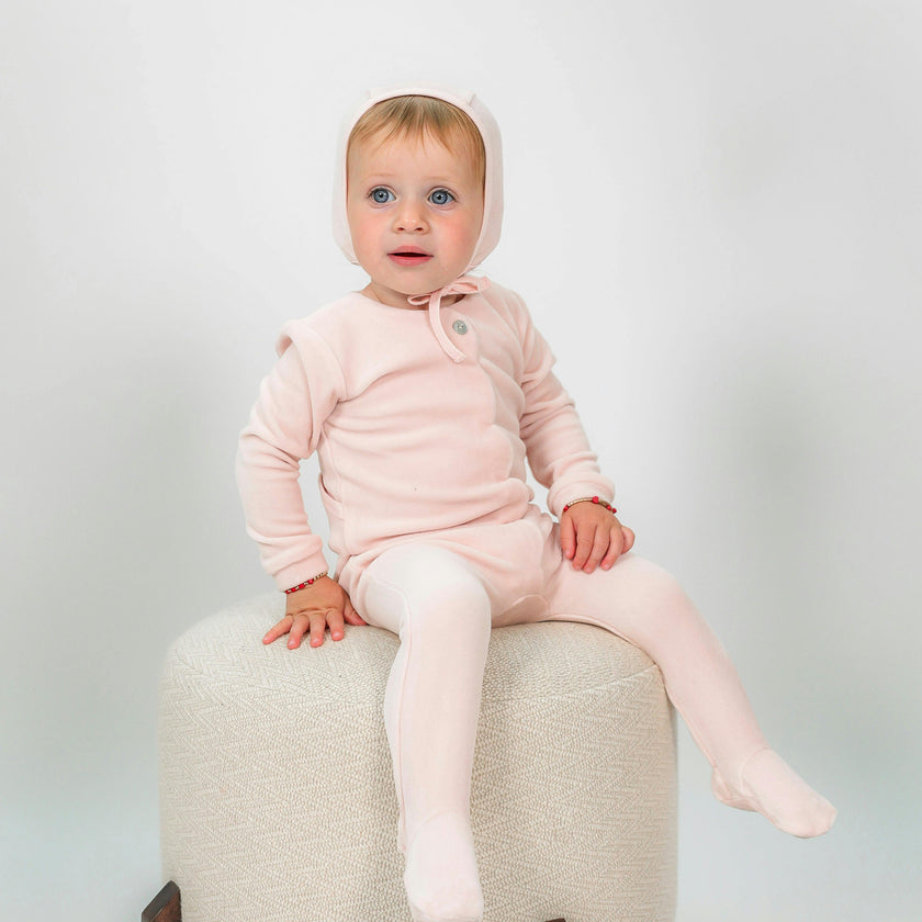 Cotton Velour Scallop Onesie Off White