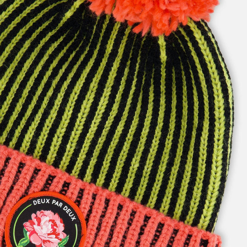Ribbed Knit Pompom Beanie Hat
