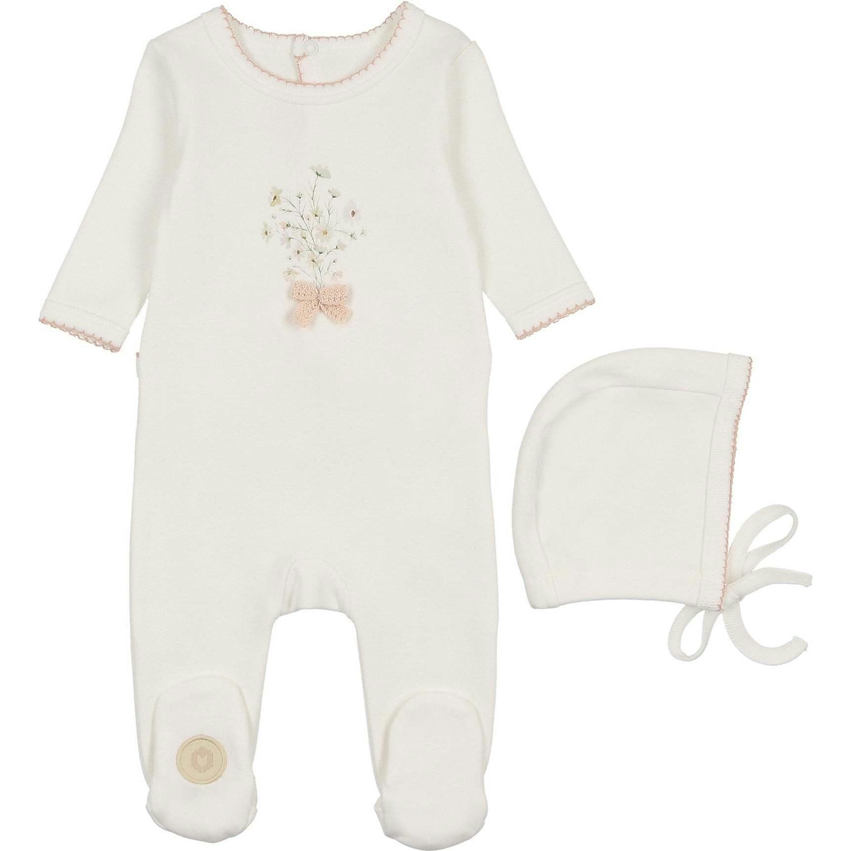 Nature's Florals Footie & Hat Set Ivory & Rose