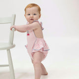 Cherry Stripe - Ric Rac Ruffle Sunsuit