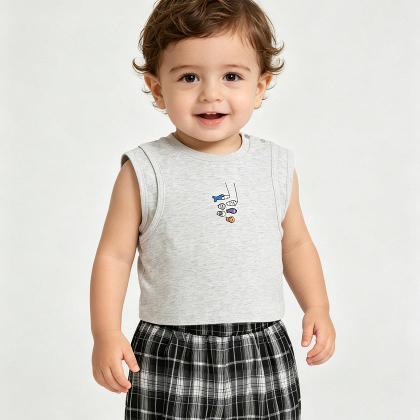 Gray Fish Plaid Set