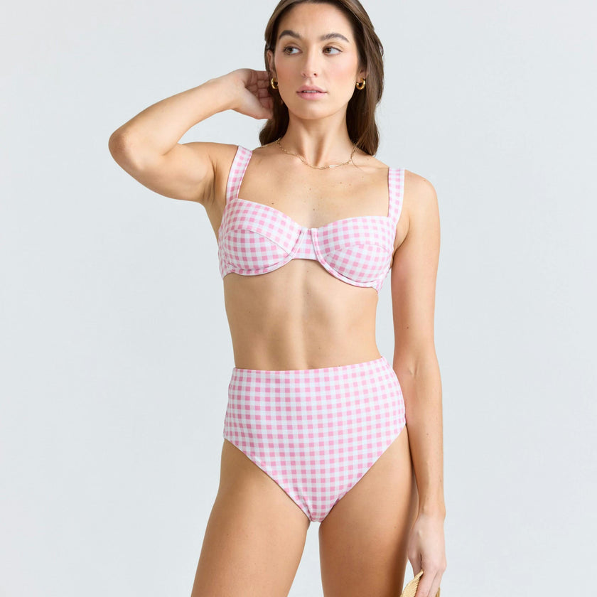 women's blush gingham high waist bikini bottom