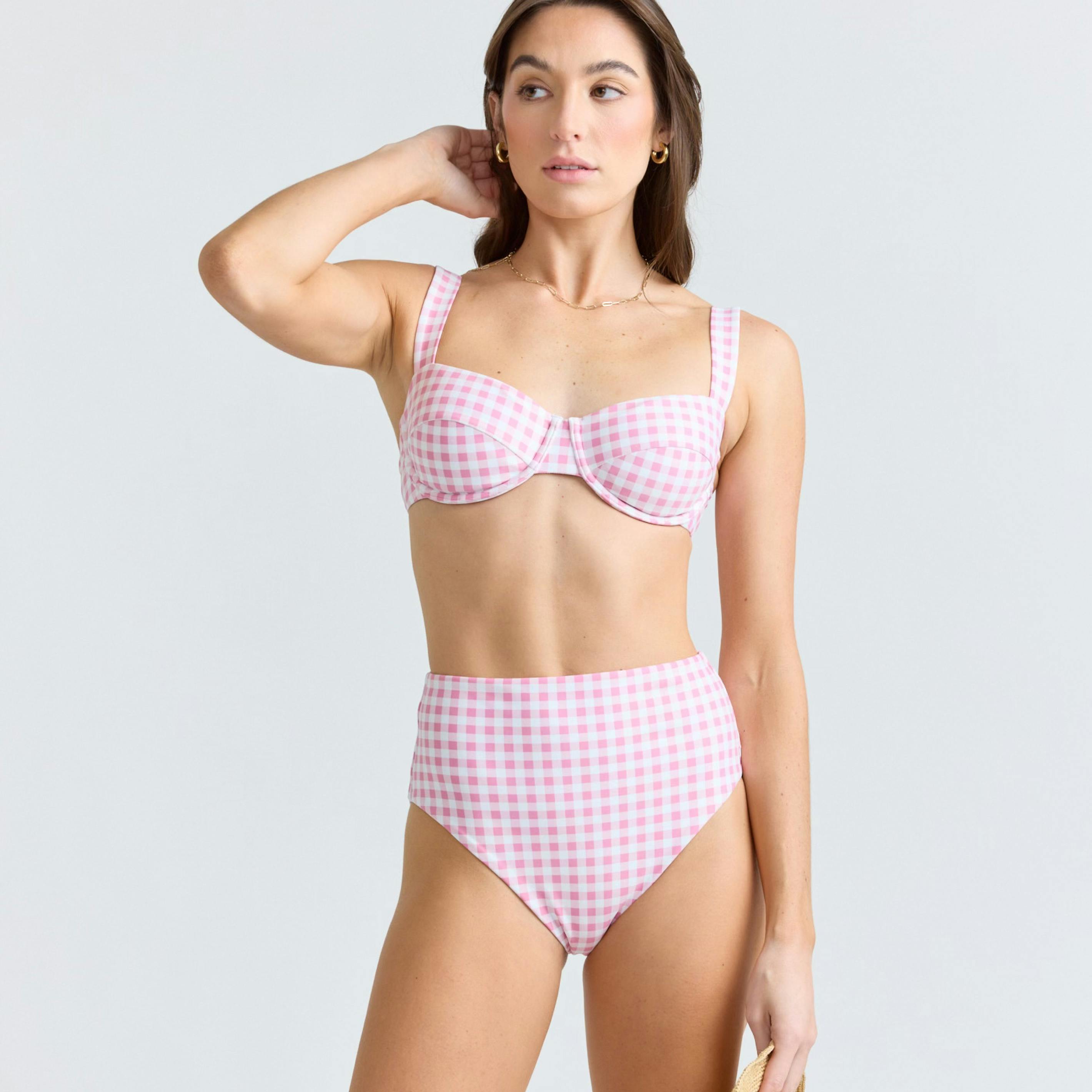 women's blush gingham high waist bikini bottom