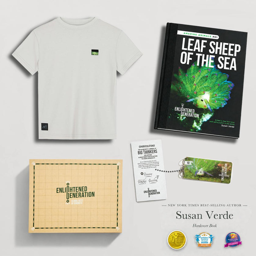 Leaf Sheep Gift Box with Light Gray Peek-and-Discover Kids Tee, Book, and Activities