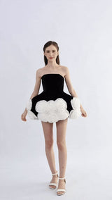 Black Almendra Floral Strapless Dress