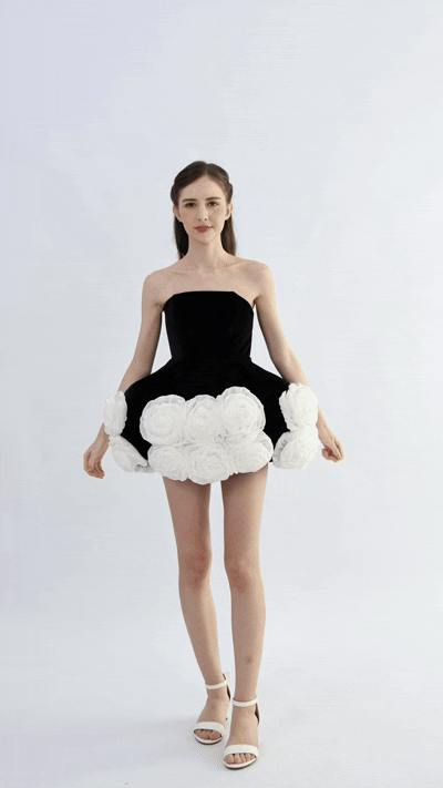 Black Almendra Floral Strapless Dress