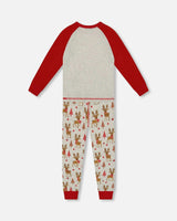 Organic Cotton Two-Piece Pajamas Beige Girly Reindeer Print