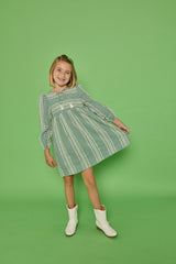 Long Sleeved Riviera Dress - Geneva Gingham Green
